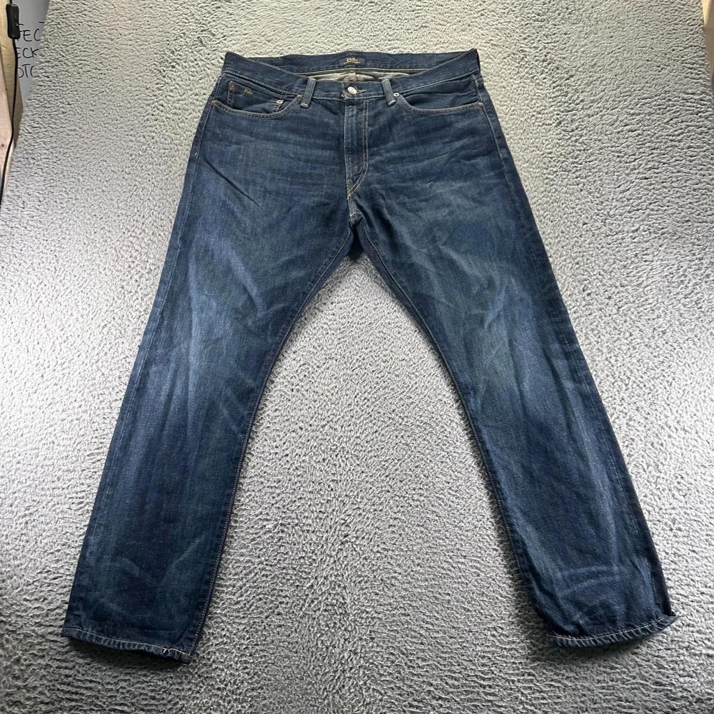Polo Ralph Lauren Varick Jeans Mens 37x30 Blue Cotton Denim Straight Slim Faded